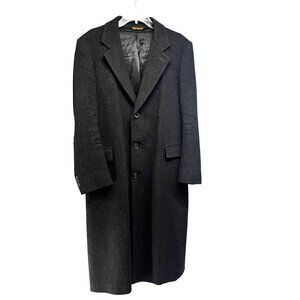B.W. Harris Designer Black Wool Mens Vintage Button Up Lined Long Overcoat  44L